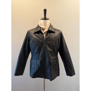 Vintage Phase Two Leather Jacket Mens Extra Large‎ Black Pockets Full Zip Lining